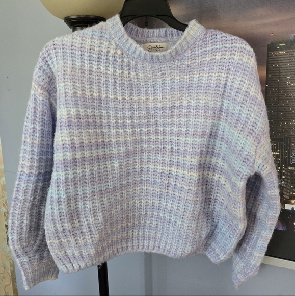 Jessica Simpson Womens Size XS Multicolor Dot Cable Knit Sweater Purple Blue - Picture 1 of 6